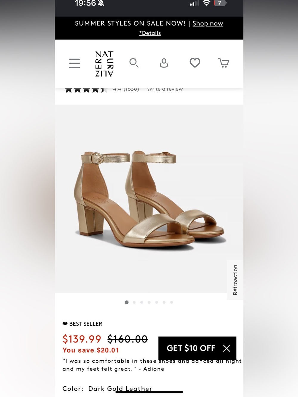 Naturalizer Metallic Gold Ankle-Strap Block Heels